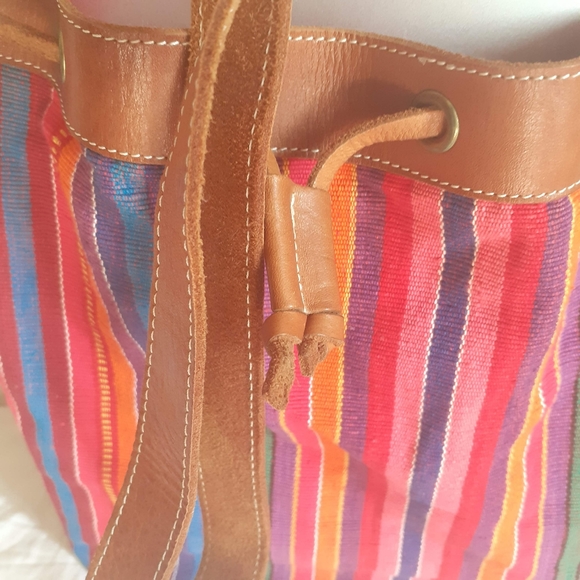 Tough tweed Leather boho bucket bag - Picture 8 of 12